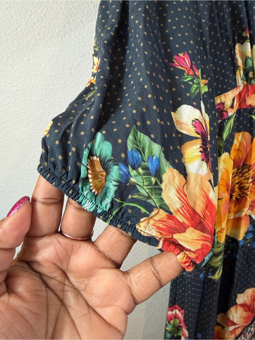 Anthropologie Farm Rio Majorca Wrap Dress Size S Blue Floral Polka Dot Hi Low - Picture 8 of 15